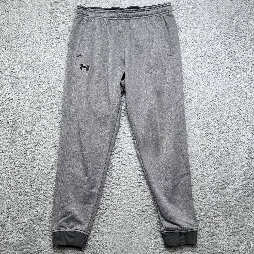 Under Armour Sweat Pants Mens L Gray Fleece Joggers Loose Fit Elastic Drawstring